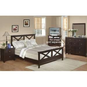 4pc Queen Size Bedroom Set X Design Head and Footboard in Cappuccino 