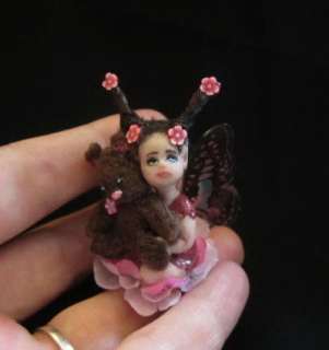 Ooak Cute Miniature bab Fairy & Teddy Art Doll Sculpture IADR  