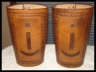 VINTAGE PAIR TOOLED LEATHER WESTERN COWBOY CUFFS ROCKING I RANCH BRAND 