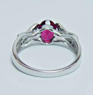 Estate Raspberry Pink Tourmaline Diamond 14K White Gold Ring  