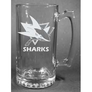   Sharks Laser Etched 27oz Glass Beer Mug 