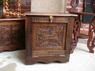 Small Antique English Hand Carved Oak Drop Front Box Square Coffee End 