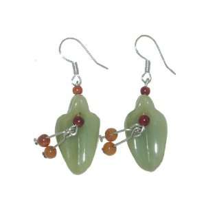 Elegantly Carved Apple Jade Bellflower Earrings Dangle with Radiant 