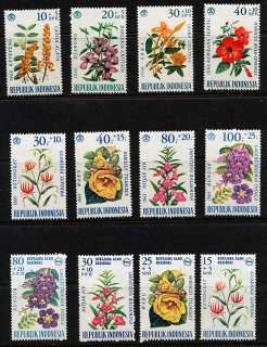 INDONESIA 1965 FLOWER STAMPS   MINT COMPLETE SET OF 12  