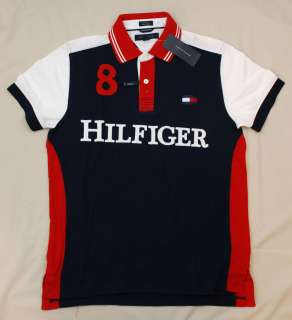 TOMMY HILFIGER Striped Red CUSTOM FIT POLO t shirt  