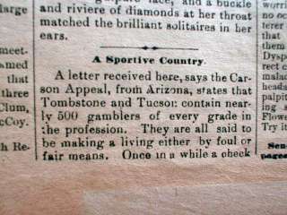Rare 1882 newspaper TOMBSTONE EPITAPH Arizona Territory GUNFIGHT AT OK 
