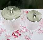 HOTEL BALFOUR Set/TWO Ribbed GLASS/Chrome Covers BATHROOM CANISTERS 