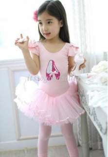   Short Sleeve Leotard Pink Ballet Dance Costume Tutu Dress 3 8Y  