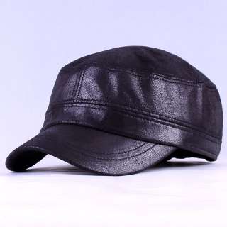 New Vintage Faux Leather Military Cadet Cap Men Women Black Hat Visor 