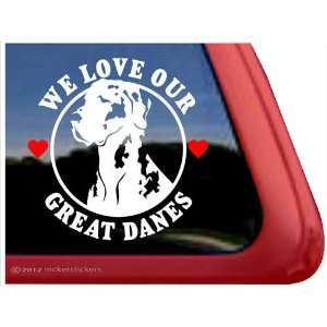 We Love Our Great Danes ~ Harlequin Great Dane Vinyl Window Auto Decal 