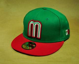   CAP 59FIFTY WORLD BASEBALL MEXICO TEAM FITTED HAT CAP GREEN RED VISOR