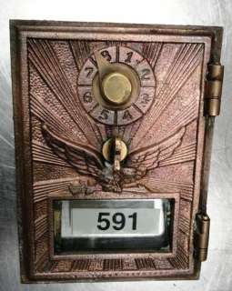 Antique Bronze U.S. Post Office Mail Box Door Flying Eagle Plate Rare 