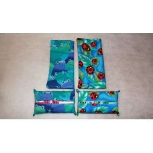  4pc.Lady Bug and Frog Eyeglass Case and Pocket Tissue 