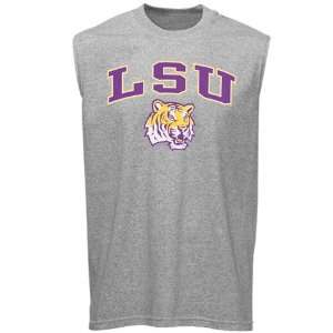  LSU Tigers Ash Big Arch n Logo Sleeveless T shirt Sports 