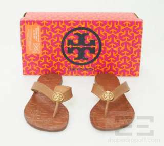   Tan Tumbled Leather & Gold Emblem Thora Thong Sandals Sz 9  