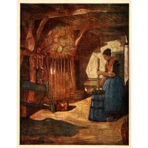   Wife Churning Butter Dairy Barn   Original Color Print