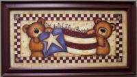 Bears With Star Flag Folk Decor Country Framed or Unframed Picture 