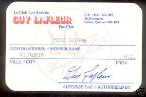 1978 Guy Lafleur Fan Club Membership Card  