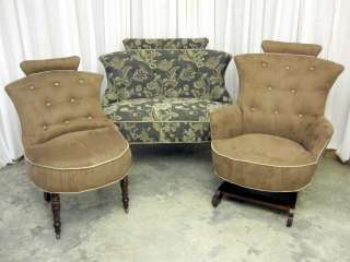 Antique Settee, Rocker & Chair Hollywood Regency Style New Upholstery 