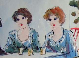 Tarkay Style Portrait Oil Painting Cafe Ladies in Salon  
