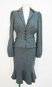 SARA BERMAN tweed blue +sage suit NEW XS  