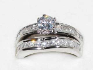   PRINCESS SIMULATED DIAMOND RING wedding BAND SET 18KT WHITE/ GOLD GP