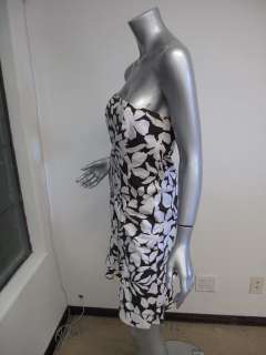 Theory Brown/White Floral Strapless Mermaid Bottom Fitted Dress 6 