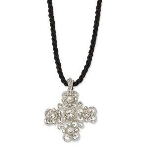  Silver tone Crystal Cross on 16 w/ext Cord Necklace 