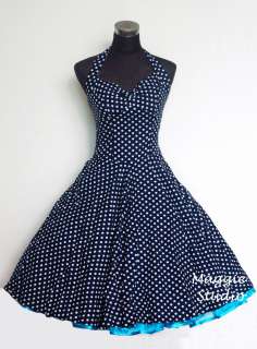 navyblue with polka dot the back of the dress
