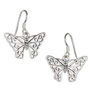   Sterling Silver Filigree Butterfly Earrings on French Wires Jewelry
