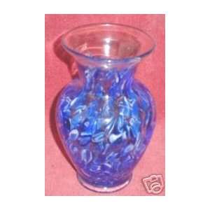  Blue,Crystal & White Blown Glass Vase 