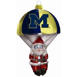  Michigan Wolverines NCAA Parachuting Santa Glass Ornament 
