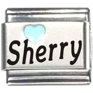  Sherry Light Blue Heart Laser Name Italian Charm Link 