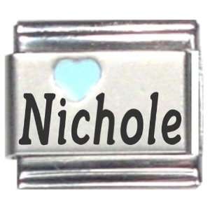  Nichole Light Blue Heart Laser Name Italian Charm Link 