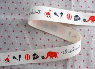 Cotton Fabric Ribbon Sewing Label   Elephant Circus  