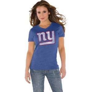 New York Giants Royal Womens Primary Logo Tri Blend V Neck T Shirt 