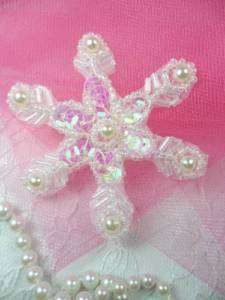 XR72 Crystal AB Pearl Snowflake Beaded Sequin Applique  