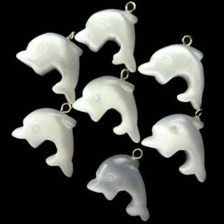 7pcs Carved White Cat eye Dolphin pendant bead A0083879  