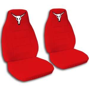   bench seat cover for top and bottom. Red seat covers with a cow skull