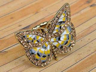 Big Antique Inspired Gold Tone Butterfly Wings Insect Crystal 
