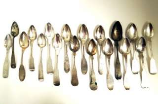   ASSORTED ANTIQUE AMERICAN COIN SILVER FLATWARE SPOONS TEASPOONS  