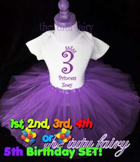 1st 2nd 3rd 4th Birthday Party Girl Princess Shirt name & Purple tutu 
