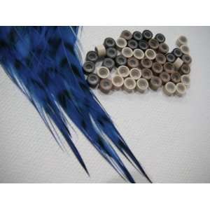   Blue Grizzly Feather Hair Extensions. 10 Micro beads Included. Beauty
