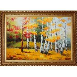  Birch Trees with Red and Yellow Foliage Oil Painting, with 