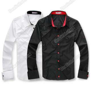   Casual Slim fit Stylish Long Sleeve Shirts Luxury Black White 3 Size