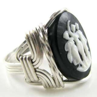 Three Dancing Graces Cameo Ring Sterling Silver  
