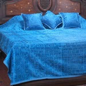  Silk Embroidered Indian Bedspread   California King