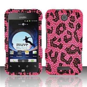   ZTE Score Crystal Diamond BLING Hard Case Phone Cover Hot Pink Leopard