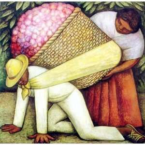    The Flower Carrier Diego Rivera Hand Painted Art