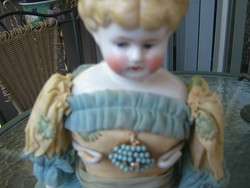 Antique 12 blonde china head doll with STUNNING vintage gown  